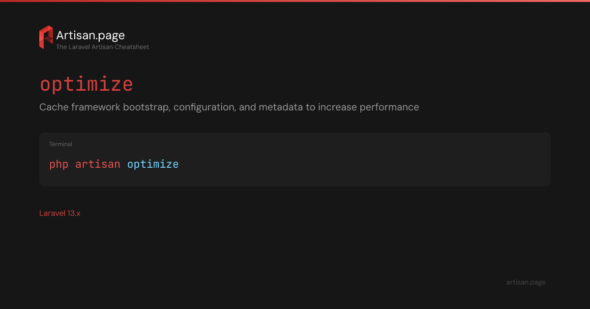php artisan optimize — Laravel 13.x